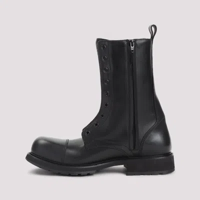Balenciaga Rugged Leather Ankle Boots With Chunky Sole In Black