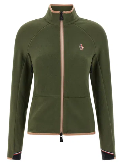 Moncler High Collar Long Sleeve Cardigan Sweater In Green