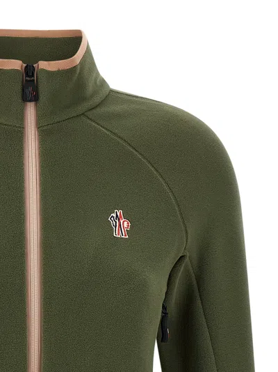 Moncler High Collar Long Sleeve Cardigan Sweater In Green