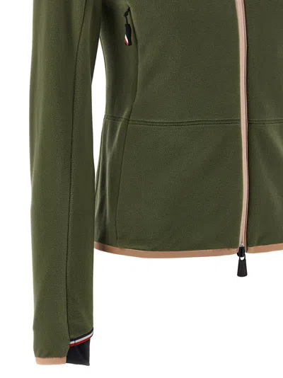 Moncler High Collar Long Sleeve Cardigan Sweater In Green