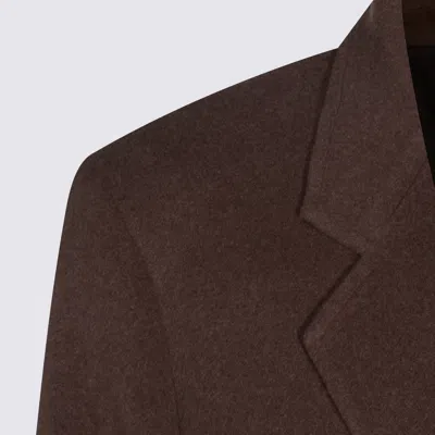 Auralee Long Double-breasted Coat Notched Lapels In Burgundy