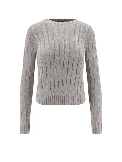 Polo Ralph Lauren Grey Crewneck Sweater With Pony Embroidery On The Front In Cotton Woman In Gray