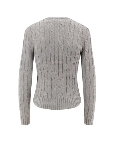 Polo Ralph Lauren Grey Crewneck Sweater With Pony Embroidery On The Front In Cotton Woman In Gray