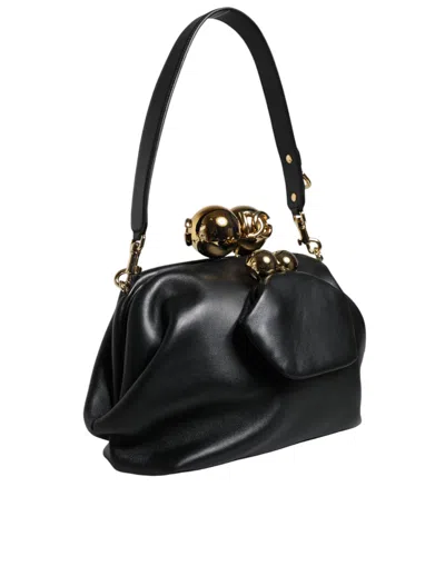Pre-owned Dolce & Gabbana Black Calfskin Leather Shoulder Clutch Women's Bag ()