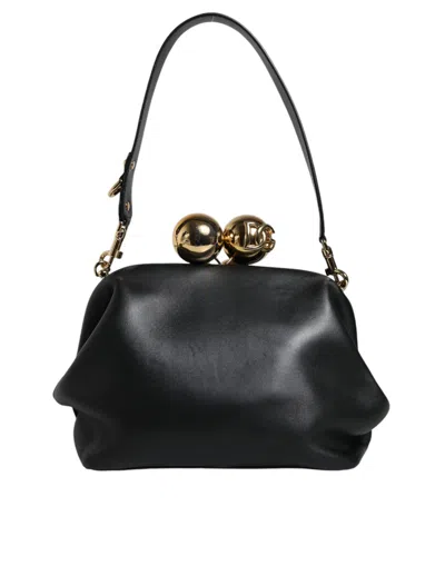 Pre-owned Dolce & Gabbana Black Calfskin Leather Shoulder Clutch Women's Bag ()