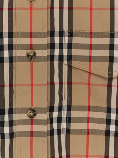 Burberry Women Cotton Shirt With Check Print In Brown