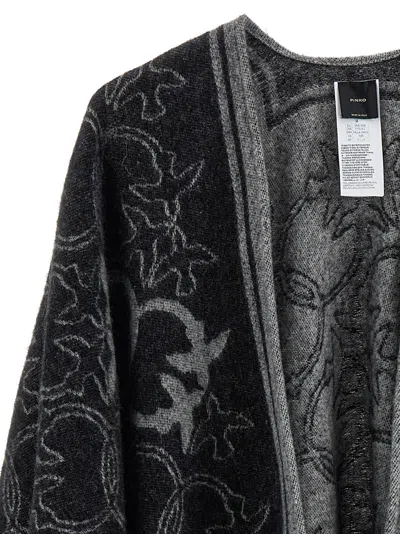 Pinko Draped Fringe Lightweight Patterned Knit Cape In Black