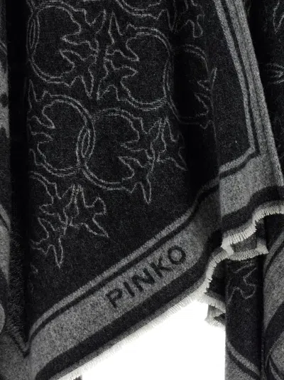 Pinko Draped Fringe Lightweight Patterned Knit Cape In Black