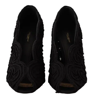 Dolce & Gabbana Black Cordonetto Ricamo Pump Open Toe Women's Shoes In Black