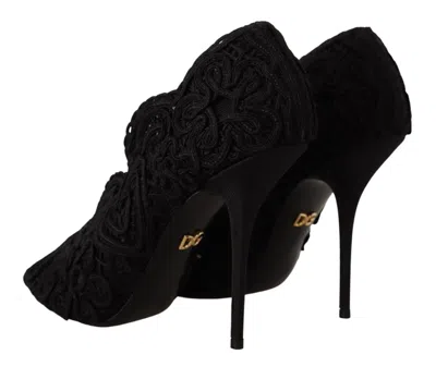 Dolce & Gabbana Black Cordonetto Ricamo Pump Open Toe Women's Shoes In Black