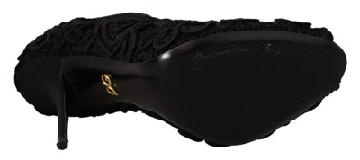 Dolce & Gabbana Black Cordonetto Ricamo Pump Open Toe Women's Shoes In Black