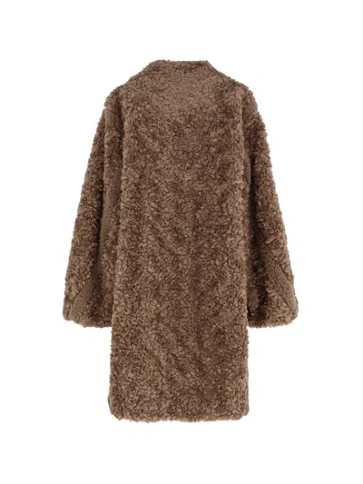 Hugo Boss Faux Fur Coat In Brown