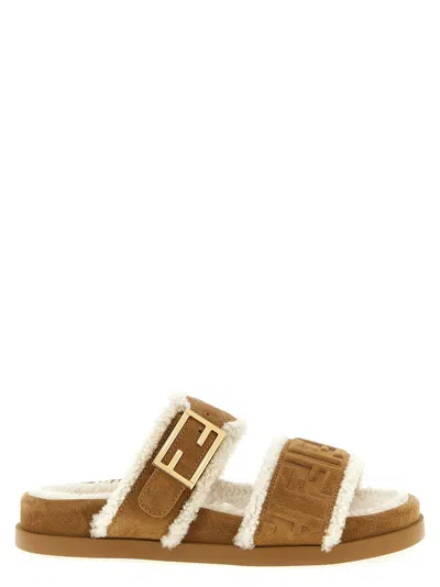 Fendi Flat Open Toe Sandals For Casual Wear In Brown