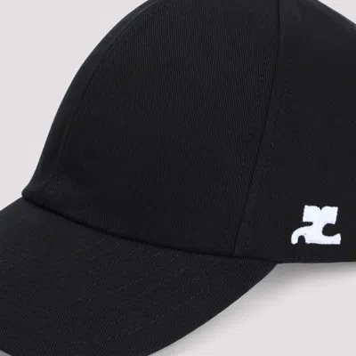 Courrèges Structured Black Cotton Baseball Cap With Embroidered Logo In Black