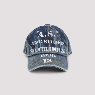 Acne Studios Logo-printed Washed-out Denim Cap In Blue