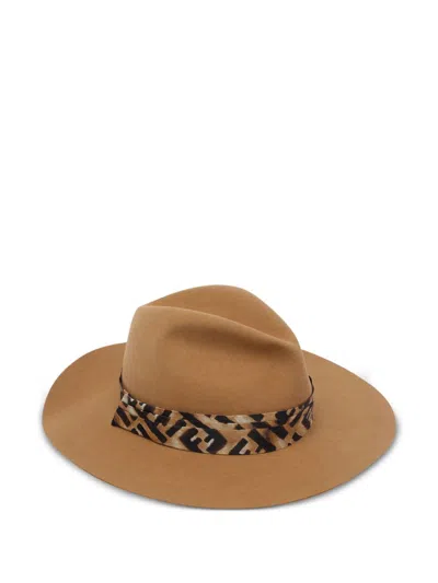 Fendi Stylish Wide Brim Hat With Decorative Band In Multi