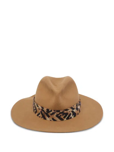 Fendi Stylish Wide Brim Hat With Decorative Band In Multi