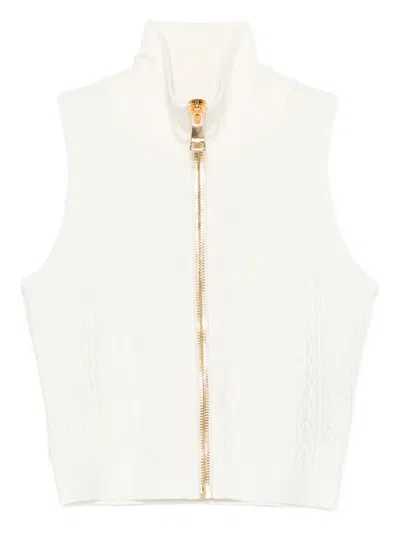 Balmain High Neck Sleeveless Zip Top In Neutral