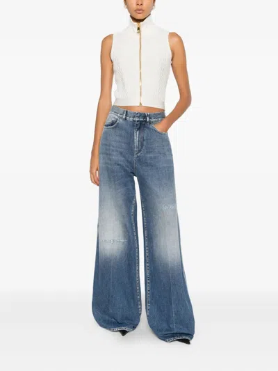 Balmain High Neck Sleeveless Zip Top In Neutral