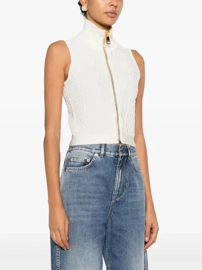 Balmain High Neck Sleeveless Zip Top In Neutral