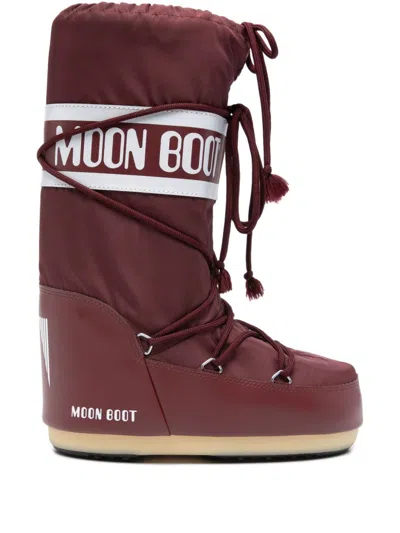 Moon Boot Logo Lace-up Boot In Burgundy