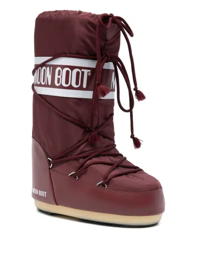 Moon Boot Logo Lace-up Boot In Burgundy