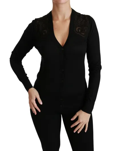 Dolce & Gabbana Black Lace Women's Cardigan Women's Sweater In Black
