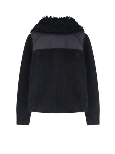 Moncler Grenoble Padded Wool Zip-up Cardigan Clothing In Black