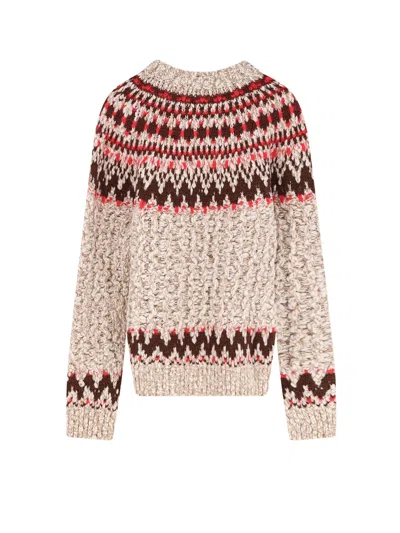 Moncler Jacquard Wool Blend Sweater With Geometric Pattern In Multi