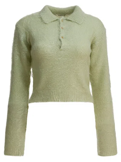 Auralee Collared Knitwear With Long Sleeves And Cropped Length In Green