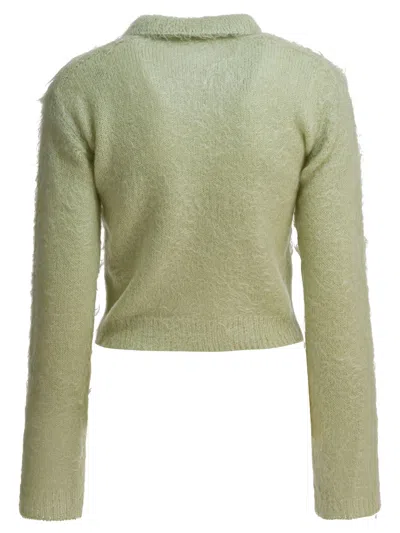 Auralee Collared Knitwear With Long Sleeves And Cropped Length In Green