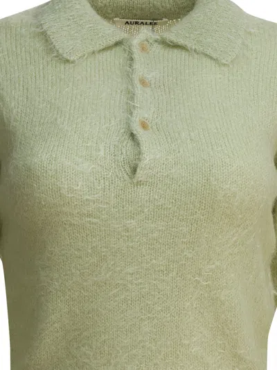 Auralee Collared Knitwear With Long Sleeves And Cropped Length In Green