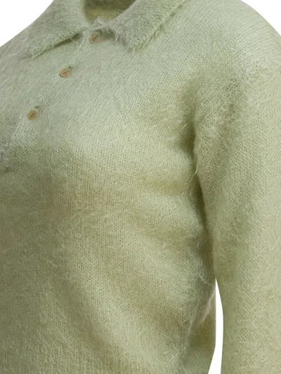 Auralee Collared Knitwear With Long Sleeves And Cropped Length In Green
