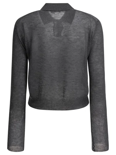 Auralee Long Sleeve Knit Top With Sheer Fabric In Gold