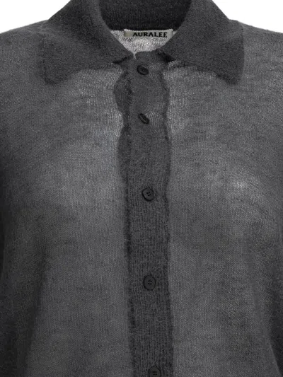 Auralee Long Sleeve Knit Top With Sheer Fabric In Gold