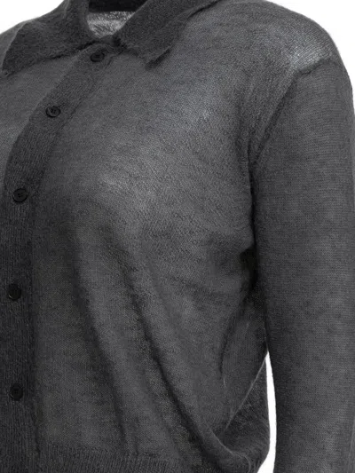 Auralee Long Sleeve Knit Top With Sheer Fabric In Gold