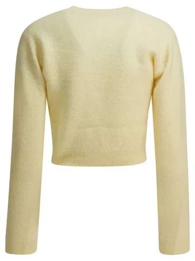 Auralee Cropped Knitwear With Long Sleeves And Ribbed Hem In Yellow