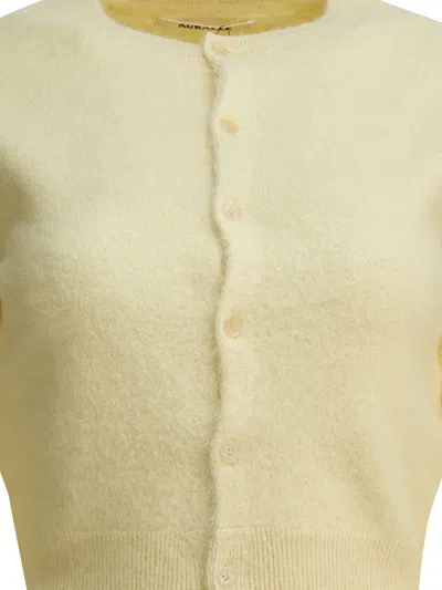 Auralee Cropped Knitwear With Long Sleeves And Ribbed Hem In Yellow