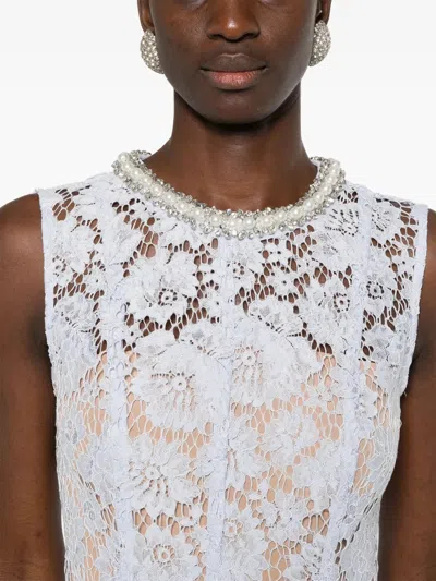 Self-portrait Blue Fine Lace Pearl Midi Dress In White