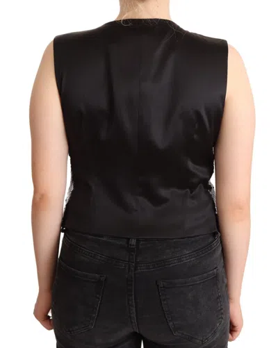 Dolce & Gabbana Black Sequin V-neck Sleeveless Vest Tank Women's Top In Black
