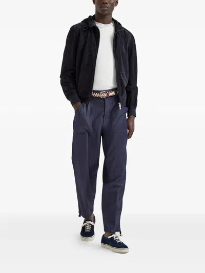 Brunello Cucinelli Suede Hooded Jacket Adjustable Drawstring In Black