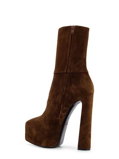 Saint Laurent Nico Suede Plateau Ankle Boots In Brown