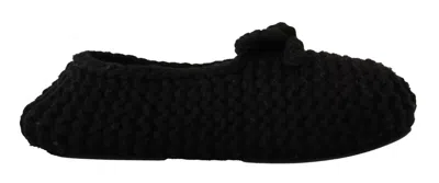 Dolce & Gabbana Black Slip On Ballerina Flats Wool Knit Women's Shoes In Black
