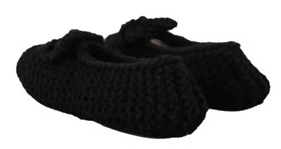 Dolce & Gabbana Black Slip On Ballerina Flats Wool Knit Women's Shoes In Black