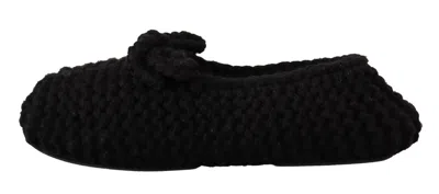 Dolce & Gabbana Black Slip On Ballerina Flats Wool Knit Women's Shoes In Black