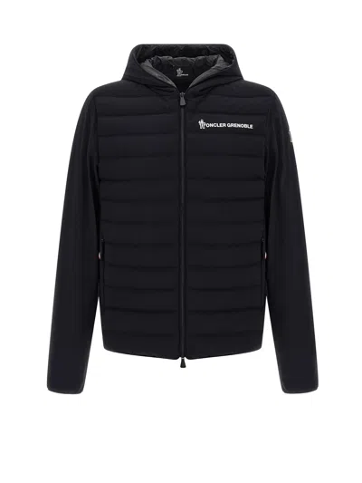 Moncler Striped Detailing Cotton Blend Hooded Jacket In Black