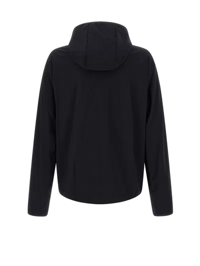 Moncler Striped Detailing Cotton Blend Hooded Jacket In Black