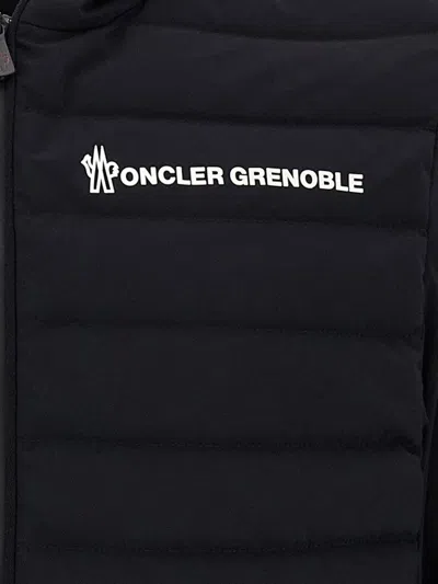 Moncler Striped Detailing Cotton Blend Hooded Jacket In Black