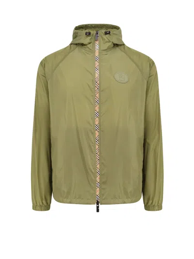 Burberry Men Nylon Jacket With Ekd Patch In Green