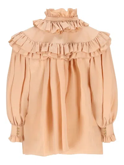 Chloé Oversized Top With Ruffles In Neutral